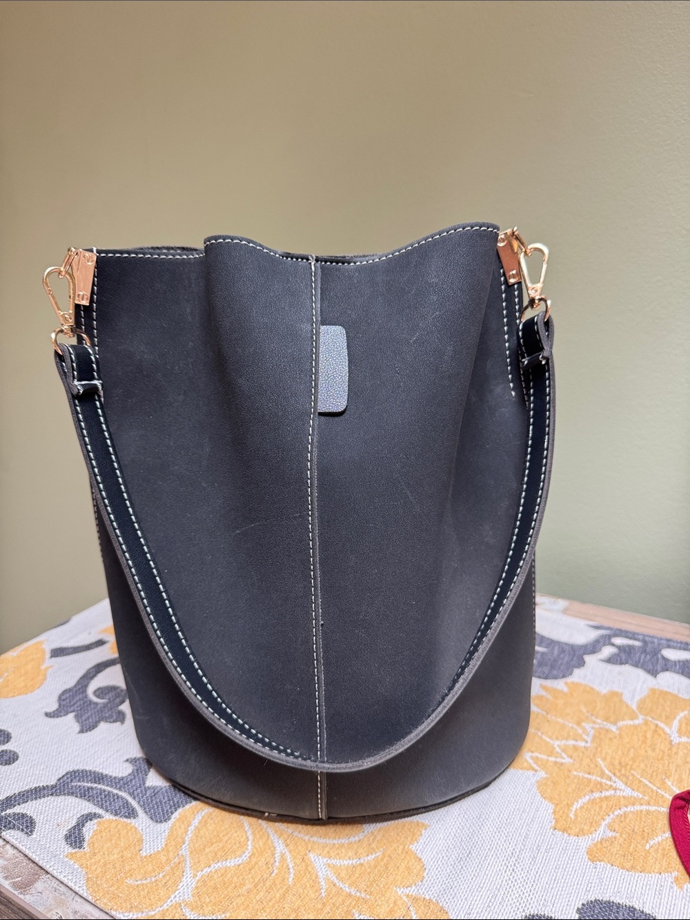 Black Women's Bucket Bag with Gold Hardware